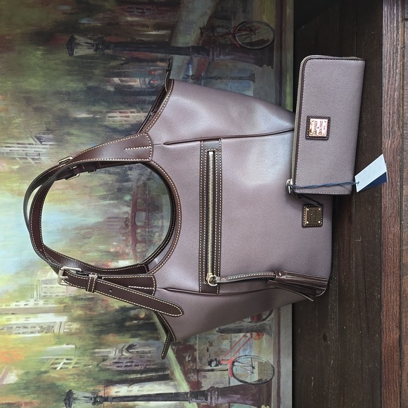 Dooney Bourke Shoulder Bag Maddie Saffiano Grey Brown...